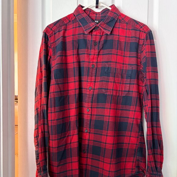 Uniqlo mens medium flannel red navy checks - Picture 1 of 6